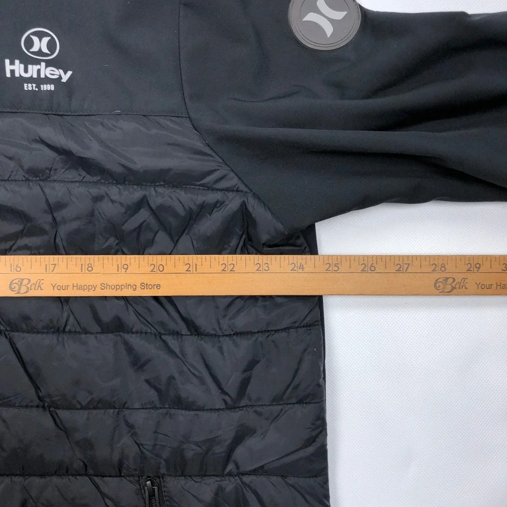 Hurley Mens XL Black Hybrid Puffer Softshell Hooded Jacket Full Zip 1524096